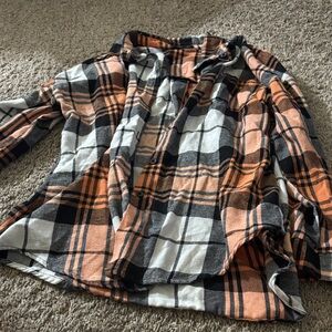 SHEIN Women's Plaid Button Down Shirt in Orange and Black